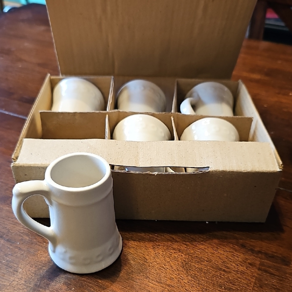 Cream Ceramic Mini Beer Stein Set - 6 Pack
